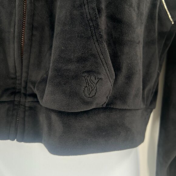 Victoria's Secret Women Size XS Black Y2K Velour Full Zip Crop Jacket - Picture 10 of 10